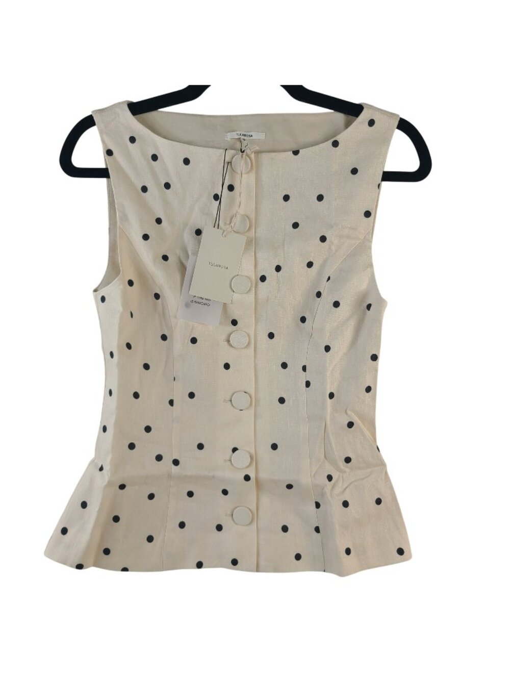 NEW Tularosa Polka Dot Sleeveless Button-Down Peplum Top In Cream & Black Size S